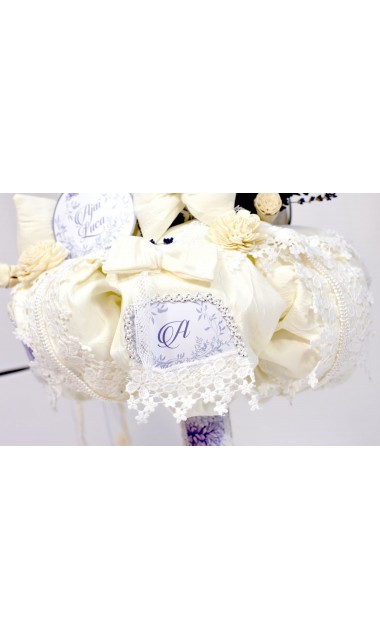 Lumanare de botez pentru baieti cu lavanda si dantela alba, 65x4cm, Cosmic Blue 7